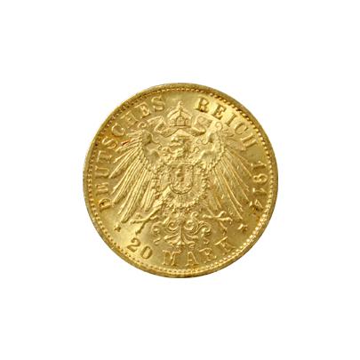 Zlatá mince 20 Marka Fridrich II. Bádenský 1914