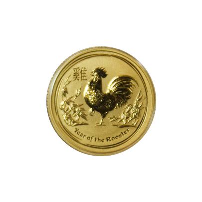 Zlatá investiční mince Year of the Rooster Rok Kohouta Lunární 1/10 Oz 2017