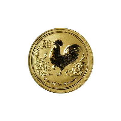 Zlatá investiční mince Year of the Rooster Rok Kohouta Lunární 1/2 Oz 2017