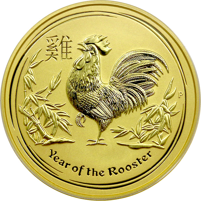 Zlatá investiční mince Year of the Rooster Rok Kohouta Lunární 2 Oz 2017
