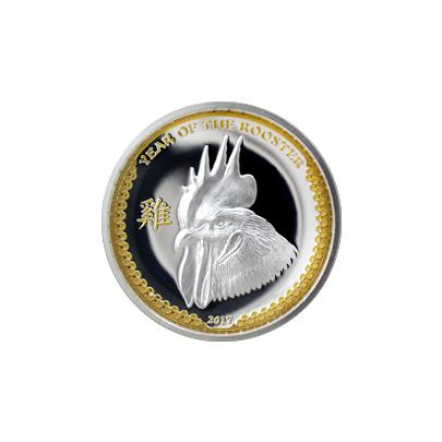 Stříbrná mince pozlacený Year of the Rooster Rok Kohouta High Relief 2017 Proof
