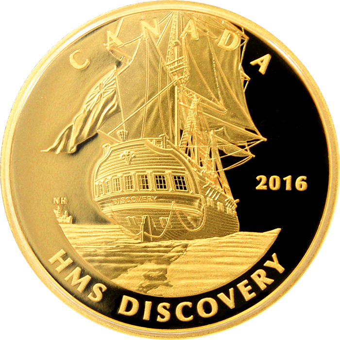 Přední strana Zlatá minca HMS Discovery - Tall Ships Legacy 2016 Proof