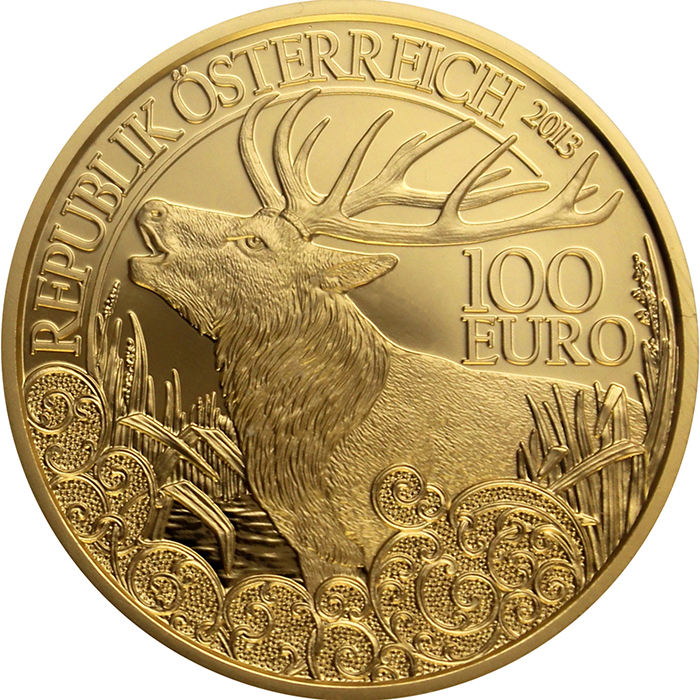 Přední strana Zlatá mince Jelen evropský 2013 Proof