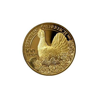 Přední strana Zlatá mince Tetřev hlušec 2015 Proof