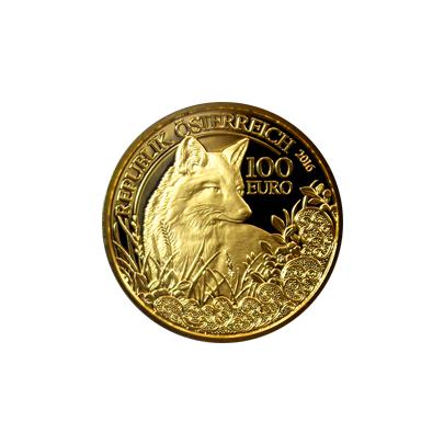 Přední strana Zlatá minca Líška obecná 2016 Proof