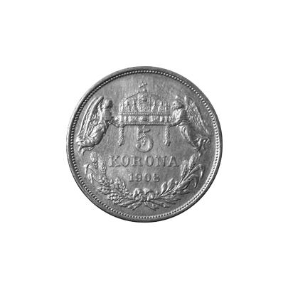 Strieborná minca Päťkorunáčka Františka Jozefa I. Uhorská razba 1908
