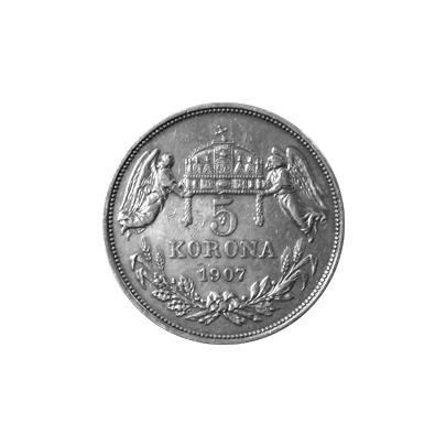 Strieborná minca Päťkorunáčka Františka Jozefa I. Uhorská razba 1907