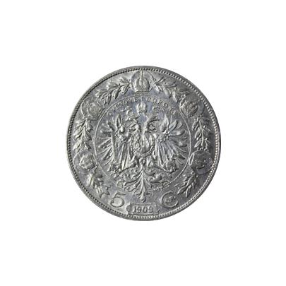 Strieborná minca Päťkorunáčka Františka Jozefa I. Rakúská razba 1909