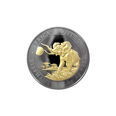 Stříbrná Ruthenium mince pozlacený Slon africký 1 Kg Golden Enigma 2016 Proof