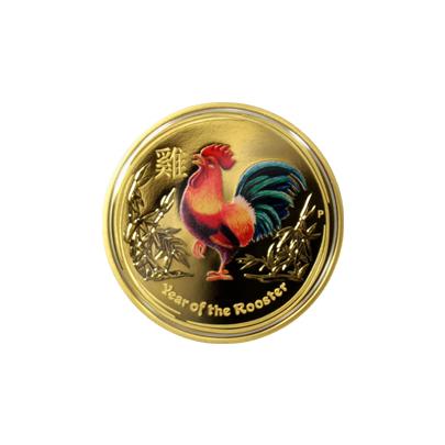 Exkluzivní Zlatá kolorovaná mince Year of the Rooster Rok Kohouta 1 Oz 2017 Proof