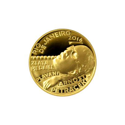 Přední strana Zlatá čtvrtuncová mince Arnošt Petráček 2016 Proof