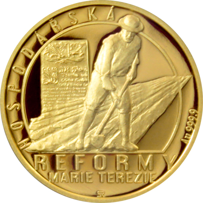 Zlatá čtvrtuncová mince Reformy Marie Terezie - hospodářská 2017 Proof