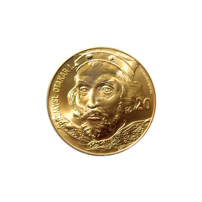 Zlatá kilová investiční medaile s motivem 20 Kč bankovky - Přemysl Otakar I. 2017 Standard