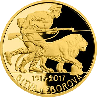 Zlatá půluncová medaile Bitva u Zborova 2017 Proof