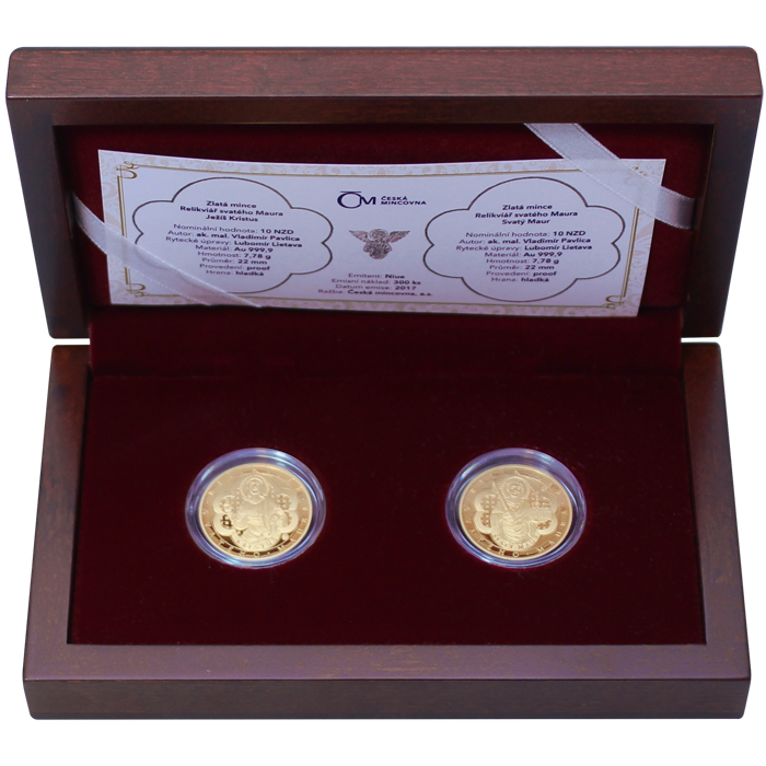 Sada dvoch zlatých mincí Relikviár svätého Maura 2017 Proof