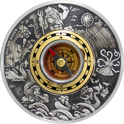 Přední strana Stříbrná mince 2 Oz Kompas 2017 Antique Standard
