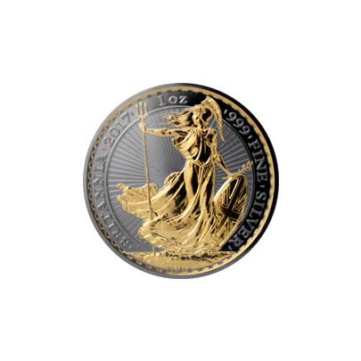 Stříbrná Ruthenium mince pozlacená Britannia 1 Oz Golden Enigma 2017 Proof