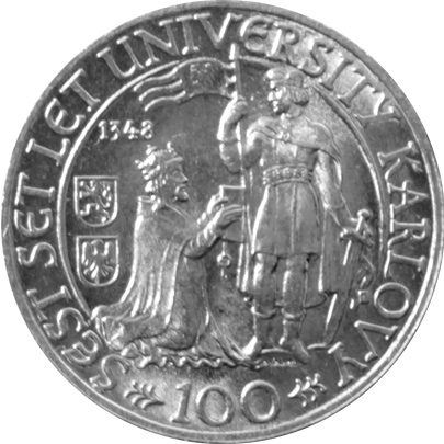 Stříbrná mince 100 Kčs Založení Univerzity Karlovy 600. výročí 1948