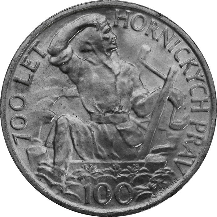 Stříbrná mince 100 Kčs Vydání jihlavského horního práva 700. výročí 1949