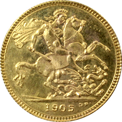 Přední strana Zlatý Sovereign Královna Viktorie 1905