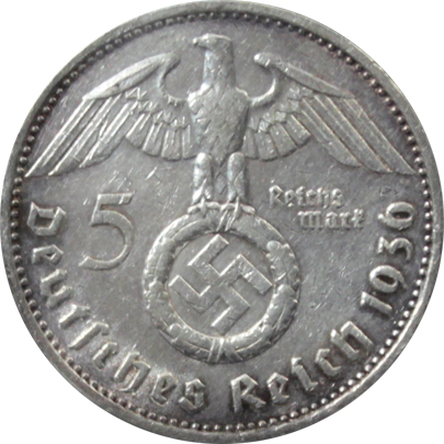 Strieborná minca 5 Marka Paul von Hindenburg 1936
