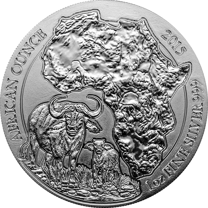 Stříbrná investiční mince Buvol africký Rwanda 1 Oz 2015