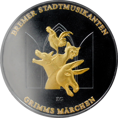 Stříbrná Ruthenium mince pozlacení Brémští muzikanti Golden Enigma 2017 Standard