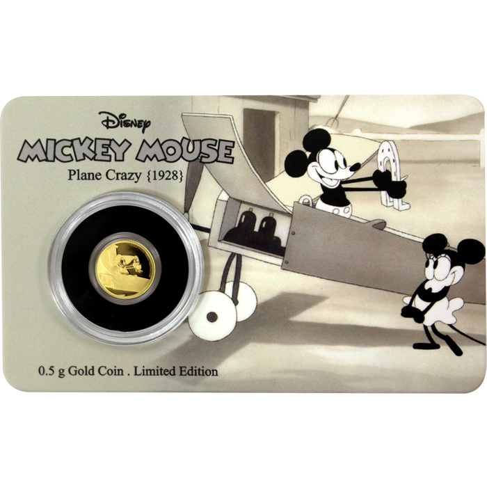 Přední strana Zlatá minca Mickey Mouse - Plane Crazy 2016 Proof
