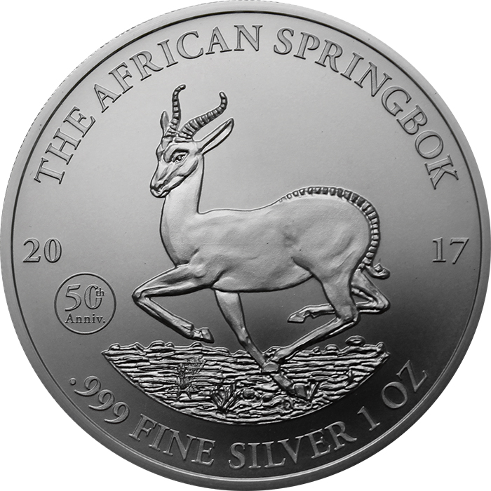 Přední strana Stříbrná investiční mince The African Springbok 1 Oz