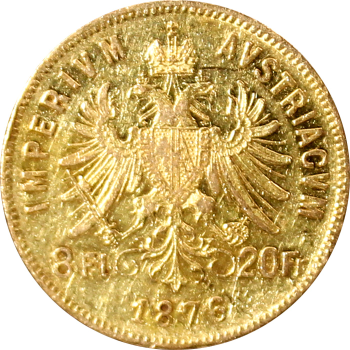 Zlatá mince Osmizlatník Františka Josefa I. 8 Gulden 20 Franků 1876