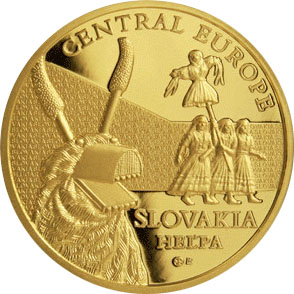 Přední strana Zlatá investičná minca Maska z regionu Slovensko - Heľpa 1 Oz 2015
