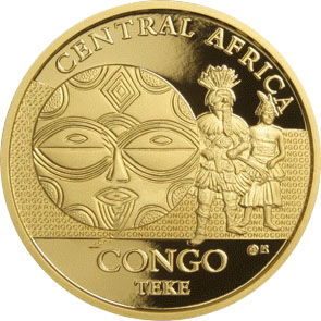 Přední strana Zlatá investiční mince Maska z regionu Kongo - Teke 1 Oz 2015