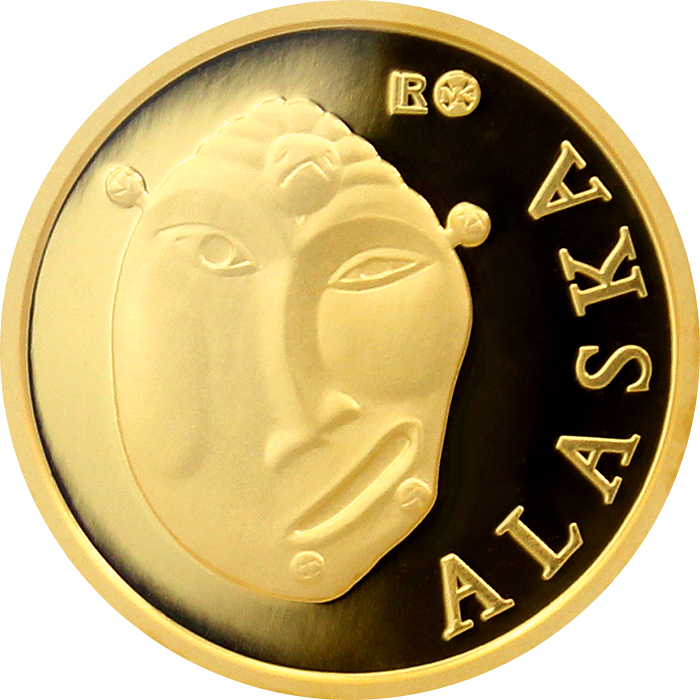 Přední strana Zlatá investiční mince Maska z regionu Aljaška - Yup'ik 1/10 Oz 2015