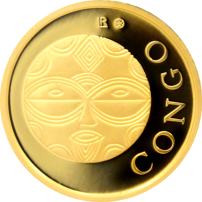 Přední strana Zlatá investiční mince Maska z regionu Kongo - Teke 1/10 Oz 2015