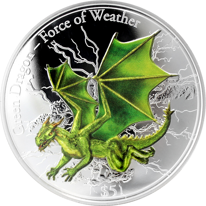 Strieborná minca 3 Oz Green Dragon - Force of Weather 2017 Proof
