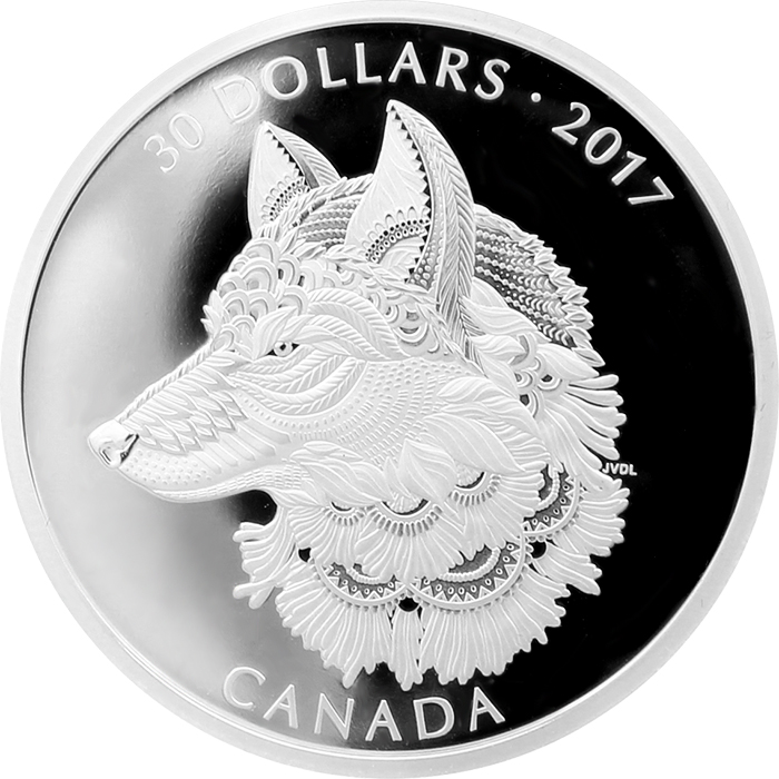 Stříbrná mince 2 Oz Zentangle Art: Great Grey Wolf 2017 Proof