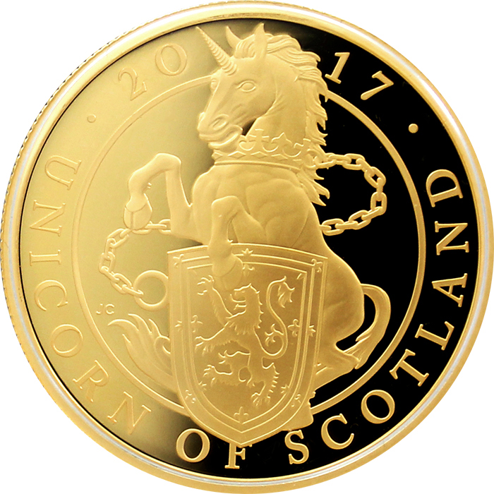 Přední strana Zlatá mince Unicorn of Scotland 1 Oz 2017 Proof