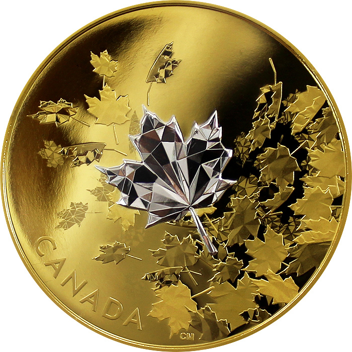 Přední strana Strieborná pozlátená minca Whispering Maple Leaves 2017 Proof