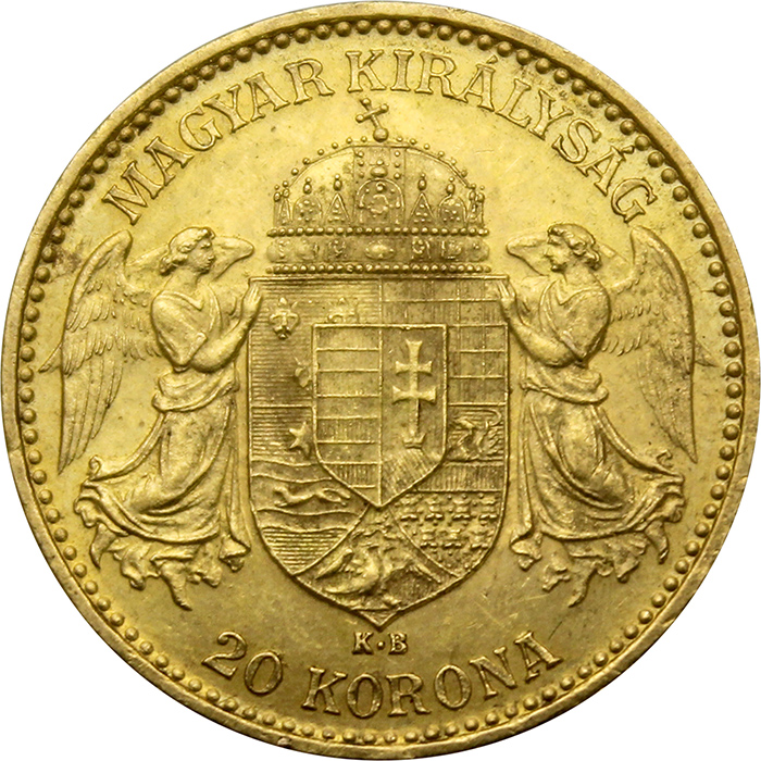 Přední strana Zlatá mince Dvacetikoruna Františka Josefa I. Uherská ražba 1896