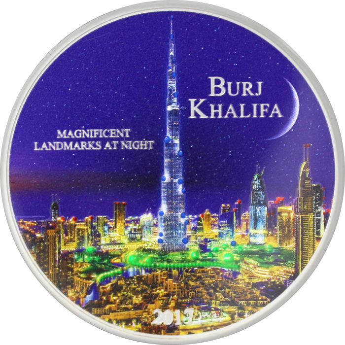 Strieborná minca 2 Oz Burj Khalifa Magnificent Landmarks at Night 2017 Standard