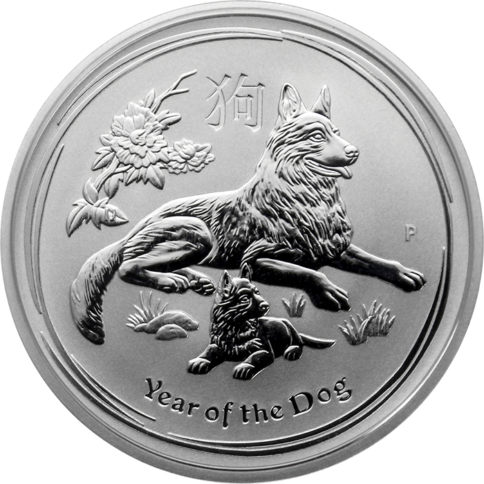 Stříbrná investiční mince Year of the Dog Rok Psa Lunární 1/2 Oz 2018