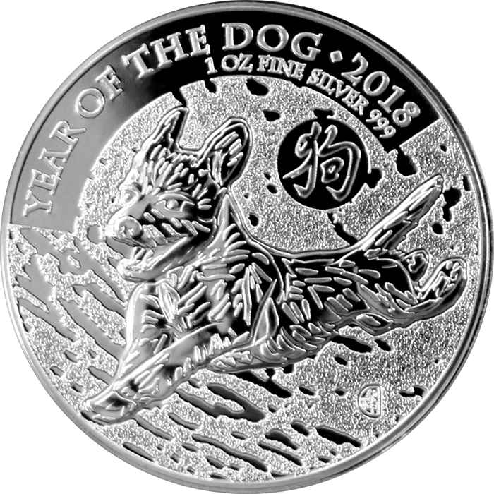 Přední strana Strieborná investičná minca Rok Psa Lunárny The Royal Mint 1 Oz 2018