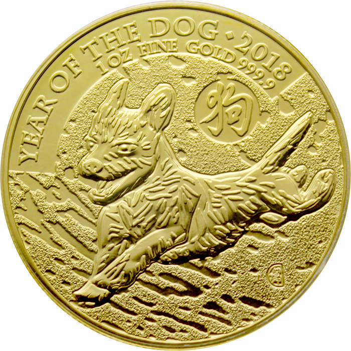 Zlatá investiční mince Rok Psa Lunární The Royal Mint 1 Oz 2018