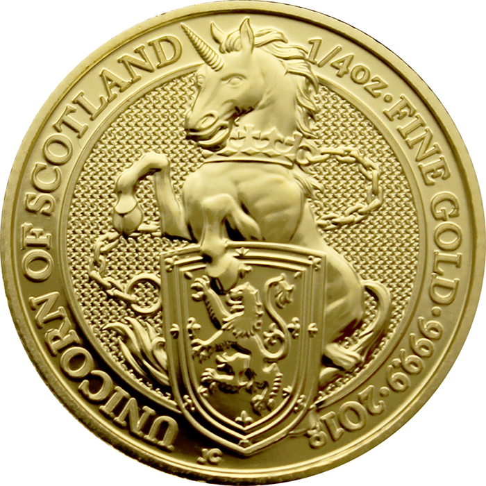 Zlatá investiční mince The Queen's Beasts The Unicorn 1/4 Oz 2018