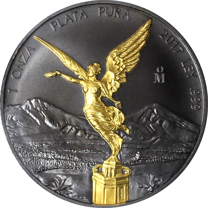 Stříbrná Ruthenium mince pozlacená Mexico Libertad 1 Oz Golden Enigma 2017 Standard