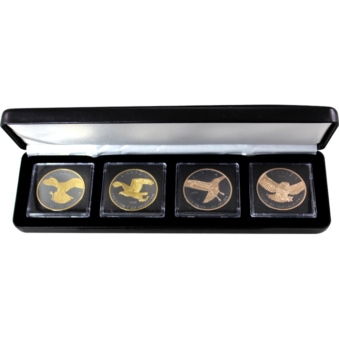 Přední strana Sada stříbrných Ruthenium mincí pozlacená série Birds of Prey Golden Enigma 2017 Standard