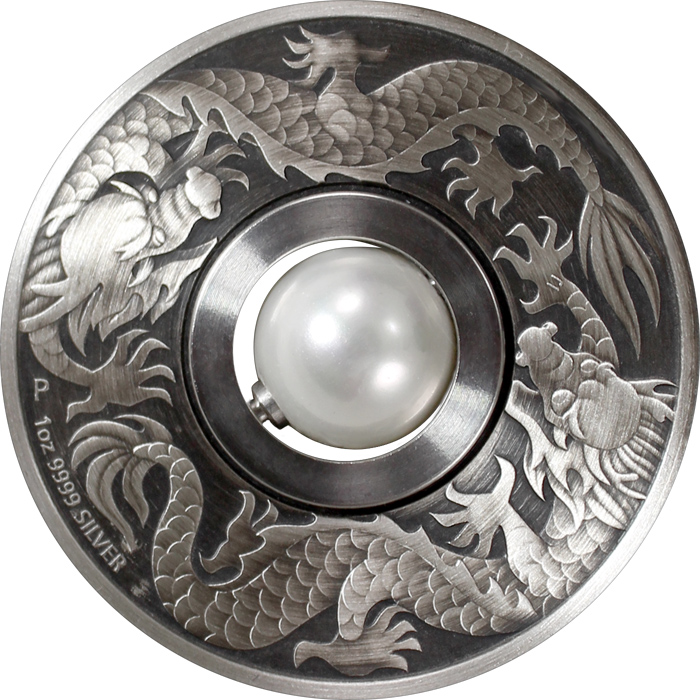 Přední strana Stříbrná mince 1 Oz Dragon and Pearl 2017 Antique Standard