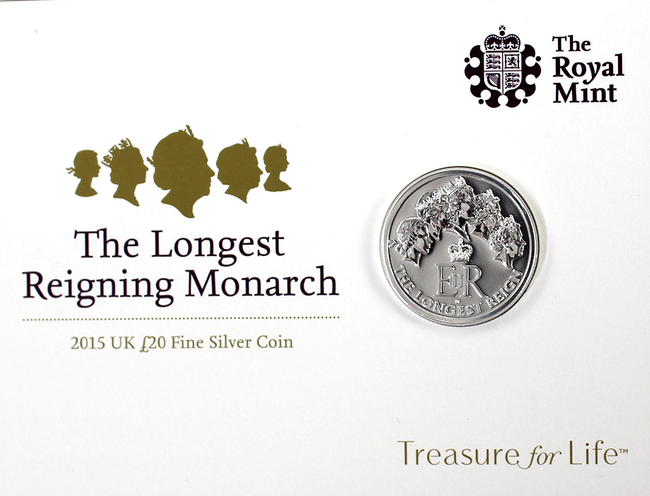 Přední strana Stříbrná mince Nejdéle vládnoucí monarcha 2015 Standard
