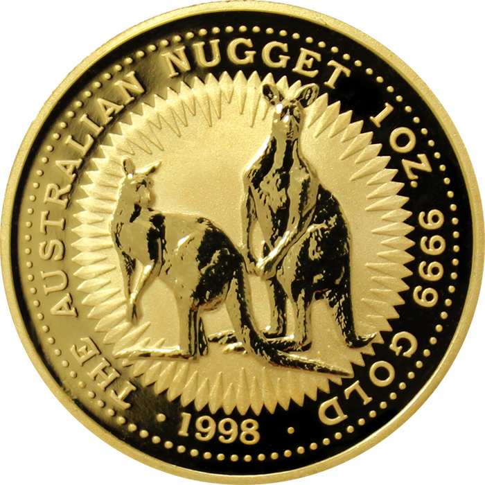 Přední strana Zlatá investiční mince The Australian Nugget 1998 1 Oz