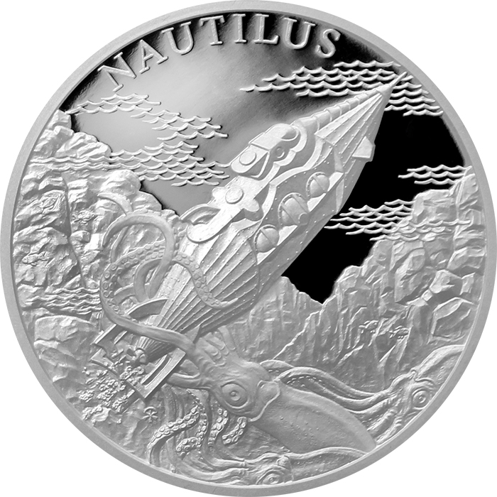 Přední strana Strieborná minca Fantastický svet Julesa Verna - Ponorka Nautilus 2018 Proof